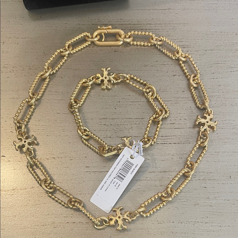 Tory Burch Gold Chain Necklace and Bracelet Set